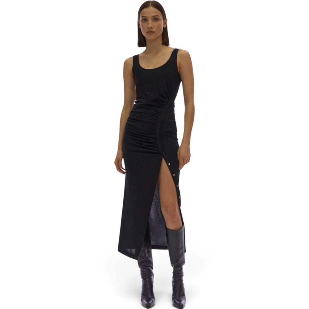 Helmut Lang Twist Tank Black Ruched Midi Dress XS NWOT Architectural Lagenlook